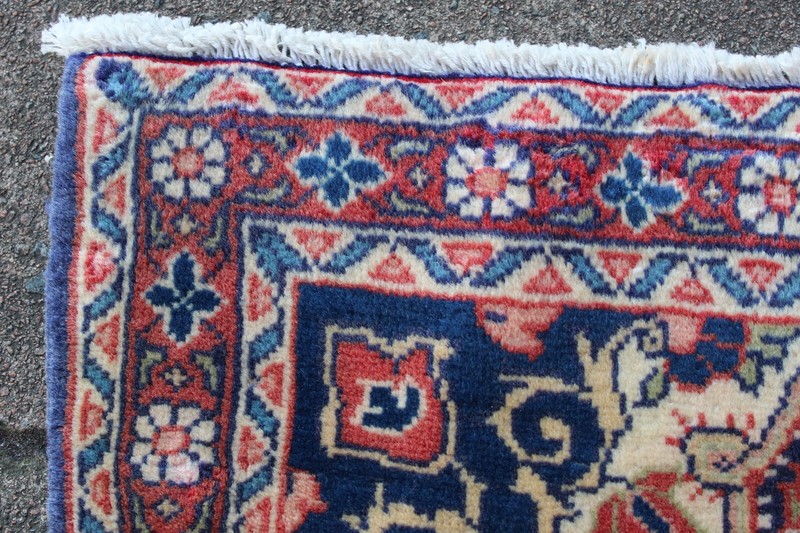 Fine Vintage Hand Made Traditional Oriental Wool Blue Red Small Rug 90x59cm gallery