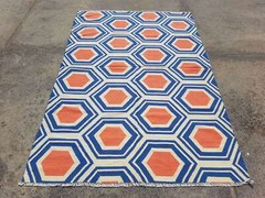Vintage Handmade Traditional Geometric Blue Kilim Floor Rug Carpet 234x157cm
