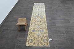 Vintage Turkish Runner Rug 2x8ft Wool Anatolian Handmade Hallway Oushak BEIGE