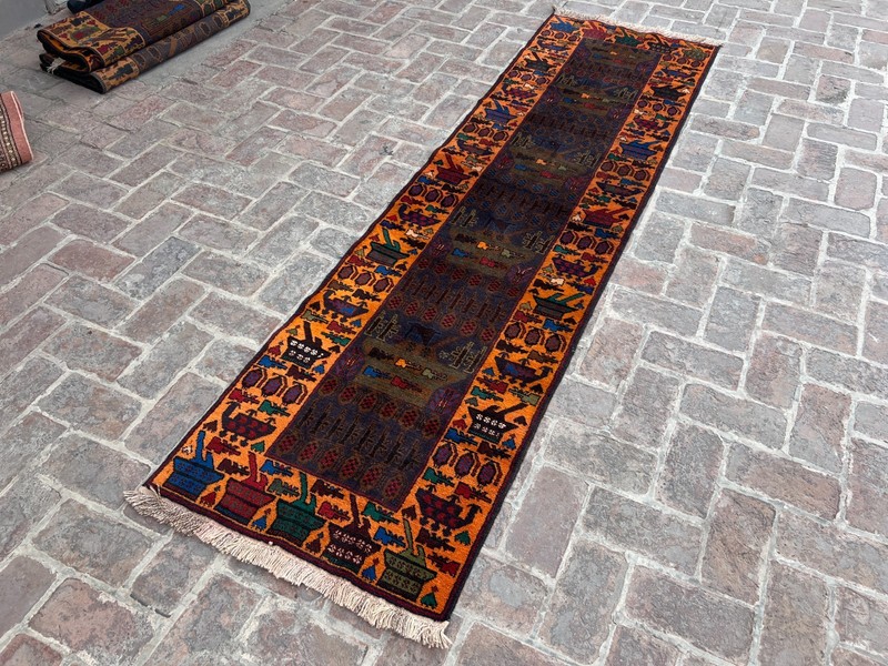 Handmade Afghan War Runner Rug Baluchi 3x9 ft – Wool Tribal Hallway Carpet gallery