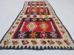 Distressed Vintage Traditional Handmade Anatolian Wool Red Kilim 6.7×2.7ft