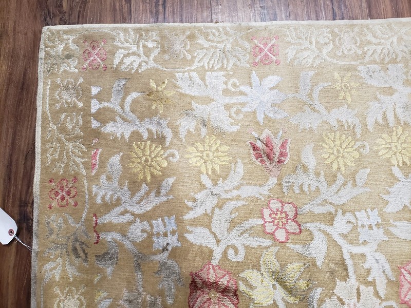 Modern Tibetan Rug 6x9 Wool and Silk Handmade Flowers Contemporary Soft Tan Nice gallery