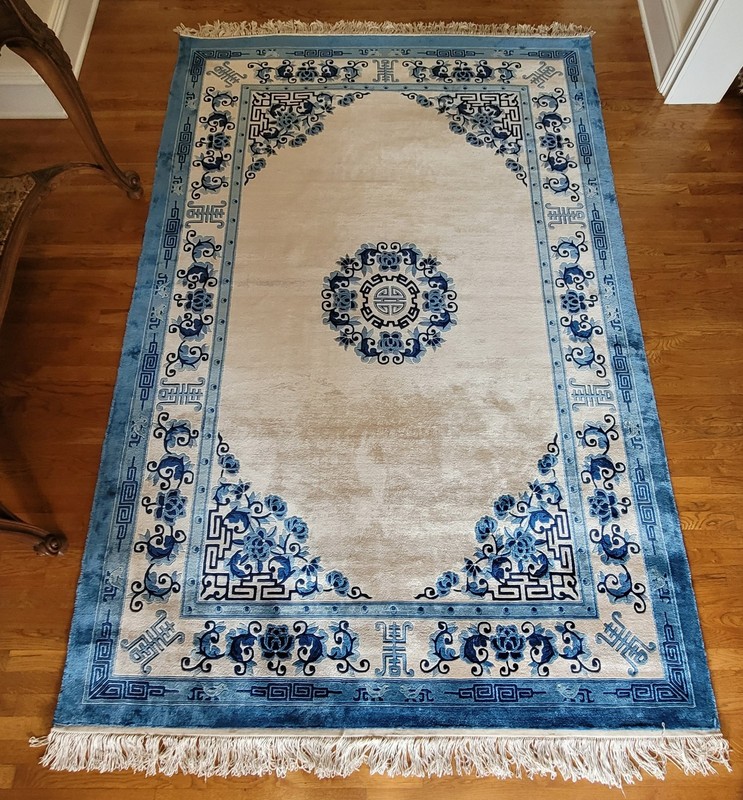 Silk Chinese Rug 6'x 9' Hand Knotted. Sealed & Stored for 45 Years. Made in 1981 gallery