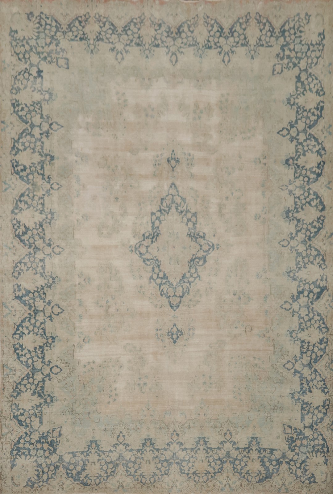 Distressed Blue and Beige Rug with Pink Undertone Handmade Room Size Rug 10x13 gallery