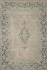 Distressed Blue and Beige Rug with Pink Undertone Handmade Room Size Rug 10×13