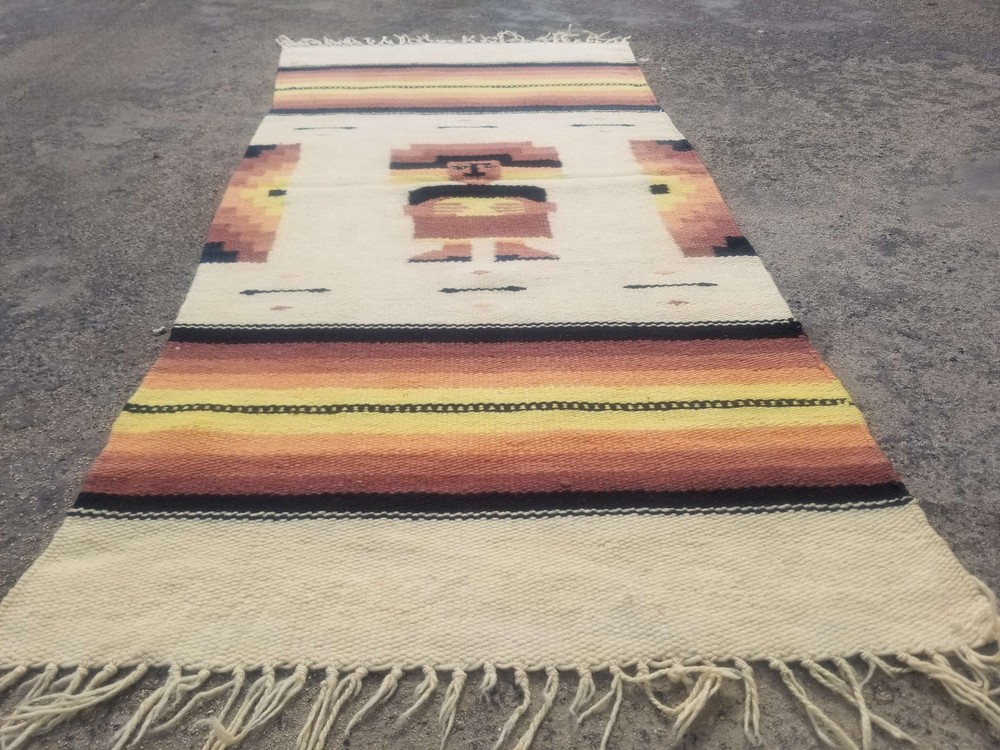 Fine Vintage Traditional Hand Made Mexican Wool Multicolor Kilim 100x49cm