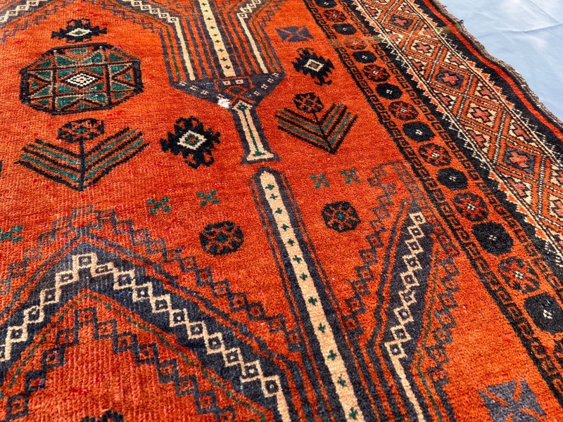 Antique Orange Afghan Rug 3'10 x 6'6 ft – Hand Knotted Nomadic Tribal Carpet gallery