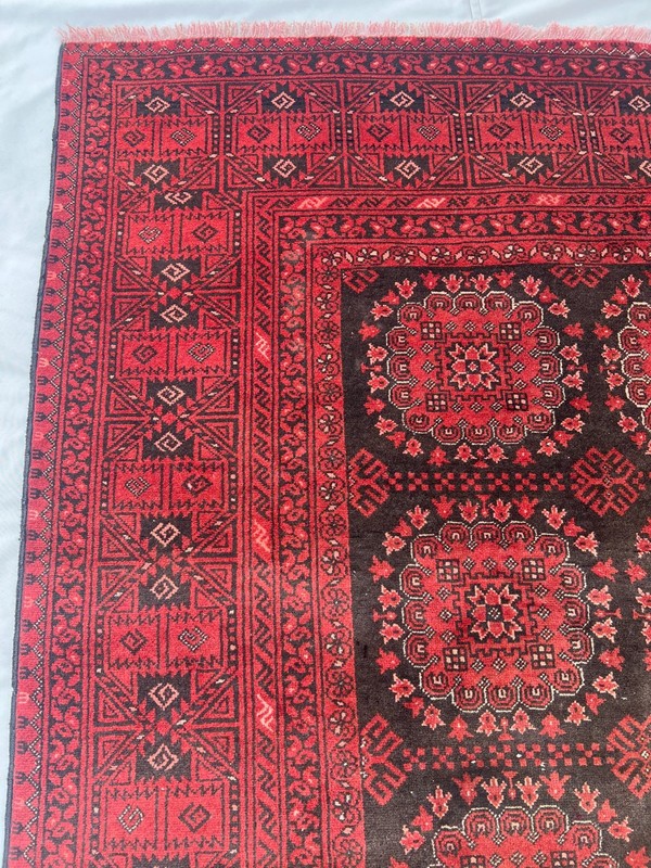 Vintage Turkmen Bukhara Rug 7x8 Hand Knotted Tribal Wool Red Black Bedroom Rug gallery