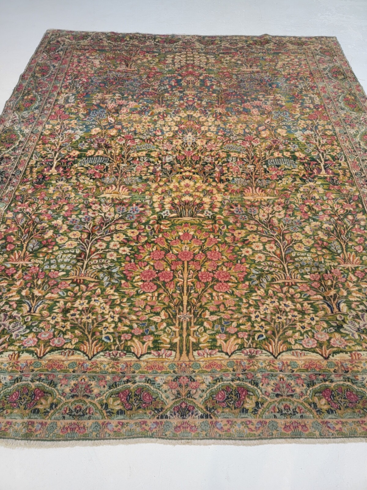 Antique Oriental Hand-Knotted Wool Area Rug Rahvar Rare Green/Blue 6'9" x 8'4" gallery