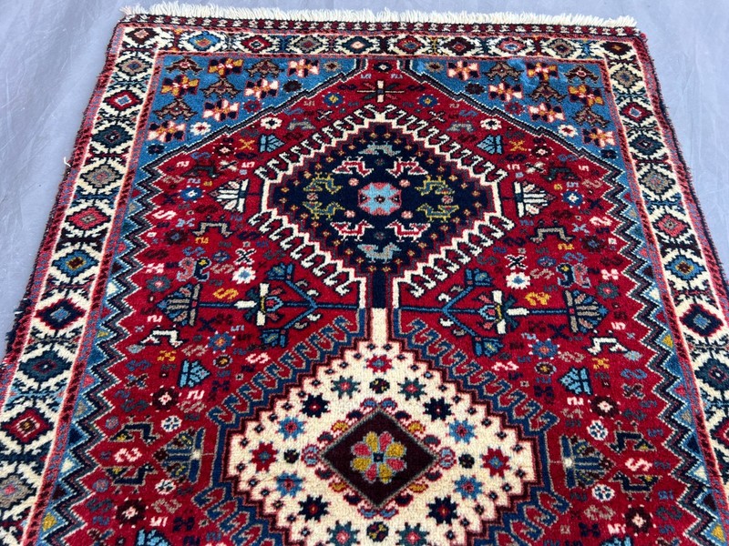 2'6" x 4'2" Vintage Turkish Hand Knotted Tribal Geometric Red Blue Boho Area Rug gallery