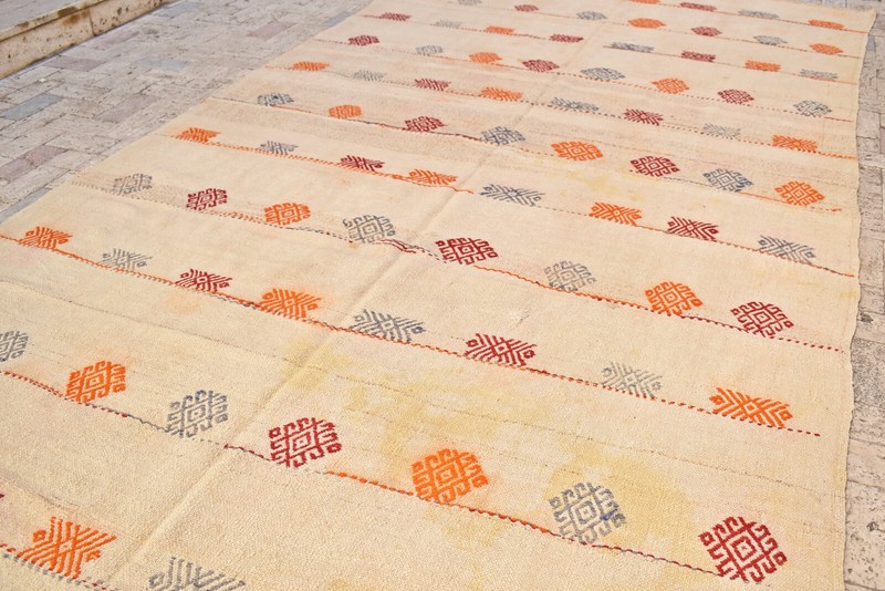 Turkish Kilim Rug 76''x146'' Hand Woven Konya Cicim Kilim 194x373cm Vintage Deco gallery