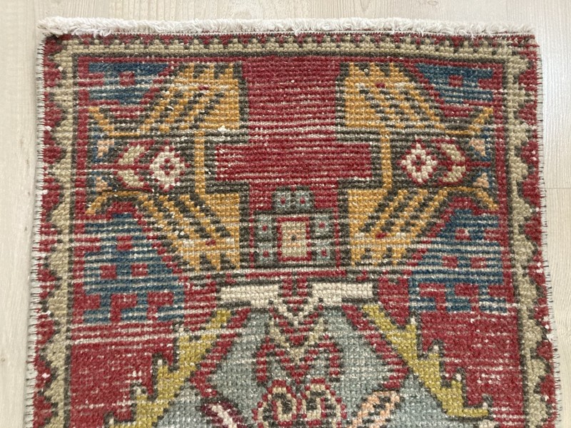 Small Red rug, Turkish rug, Vintage Rug, Handmade rug, Doormat, 1.5 x 3.2 ft gallery