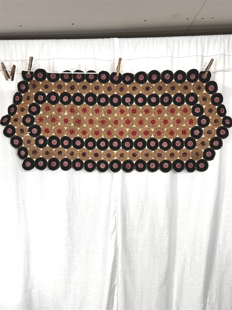 antique rug wool penny rug 19.5 x 46 mat beige brown hand made original gallery