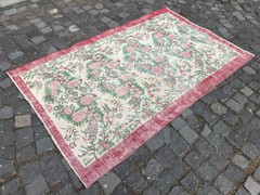 Home Decor Rug, Turkish Vintage Rug, Boho Decor Rug, Oushak Rug, 3,7 x 6,1 ft