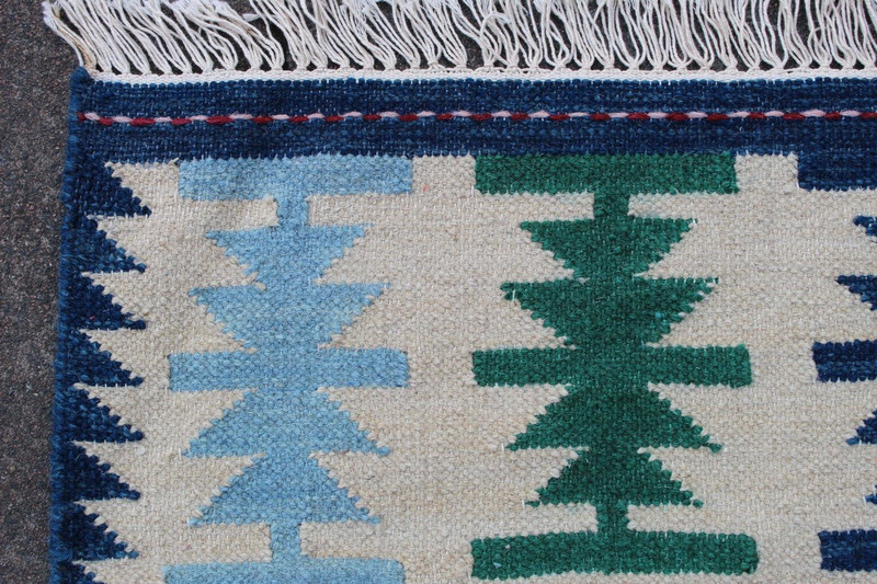Kilim Vintage Traditional Hand Made Oriental Blue Red Wool Kilim 237x164cm gallery