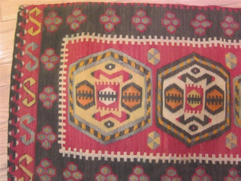 Kilim Hand Loomed Wool Turkish Area Rug Saddle Bag Eastern Turkey 19" x 36" VTG gallery
