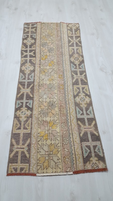 Vintage Patchwork Handmade Rug Beige Decor Rug Runner Area Rug Retro Rug gallery