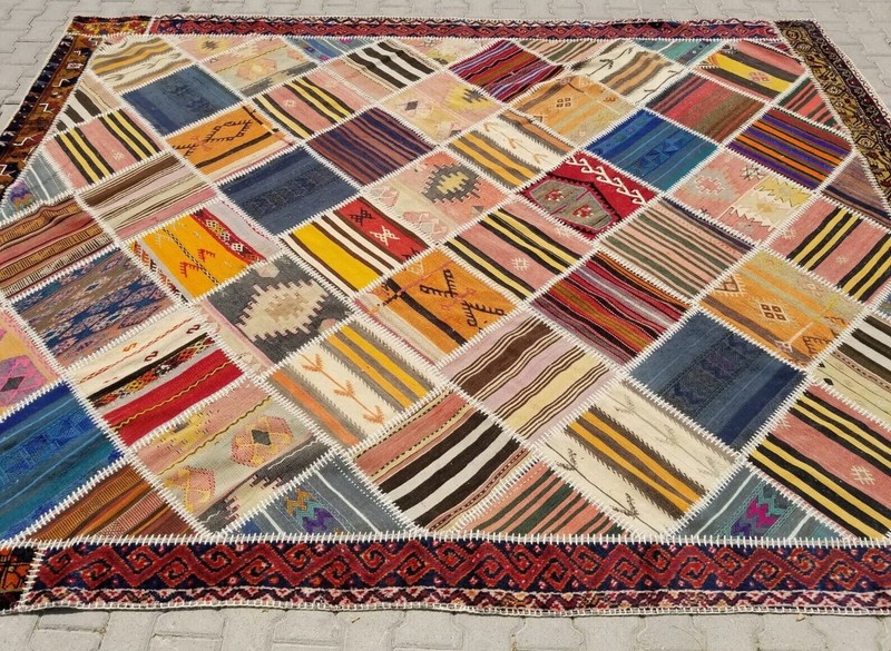 Beautiful Antique Multi-Colored Wool Pile Tribal Area Patchwork Rug 8x12ft gallery