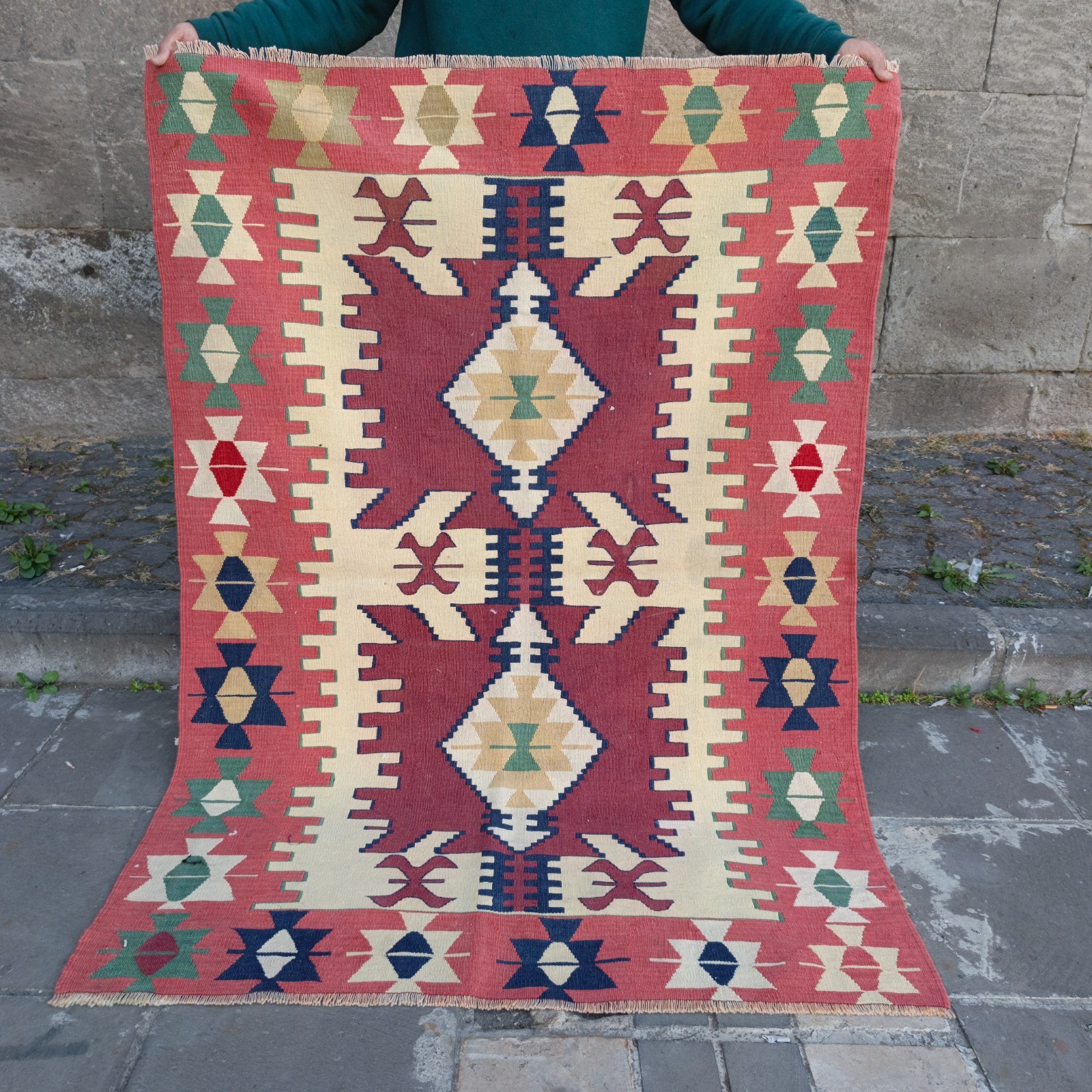 3.9 x 5.45 ft Vintage Turkish 4x5 Kilim Rug , 119 x 166 cm Tribal Handmade Kelim gallery