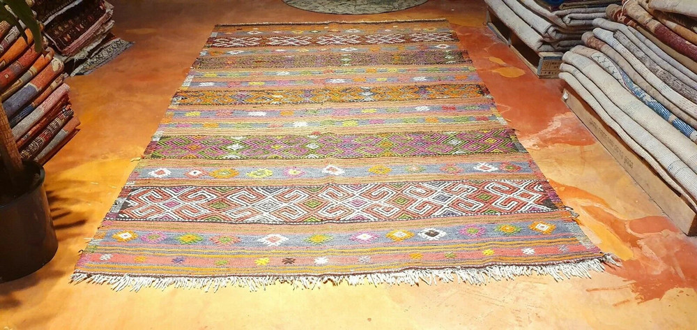 Primitive Antique Cr-1939's Natural Dye Wool Nagorno-Karabakh Armenian Rug 5x8ft