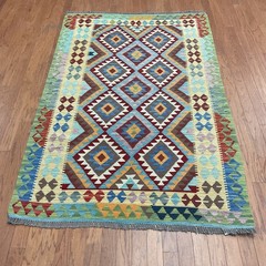 Afghan Hand-woven Mimana Kilim 100% Wool Area Rug (4’6 x 6’11)