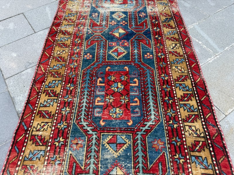 Vintage Turkish Runner Rug 3.3x10.1 ft Distressed Tribal Hallway Carpet Wool Rug gallery