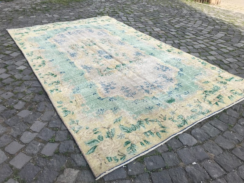 Turkish Antique rug Bohemian Area rug Oushak rug Vintage Rug Handmade Wool rug gallery