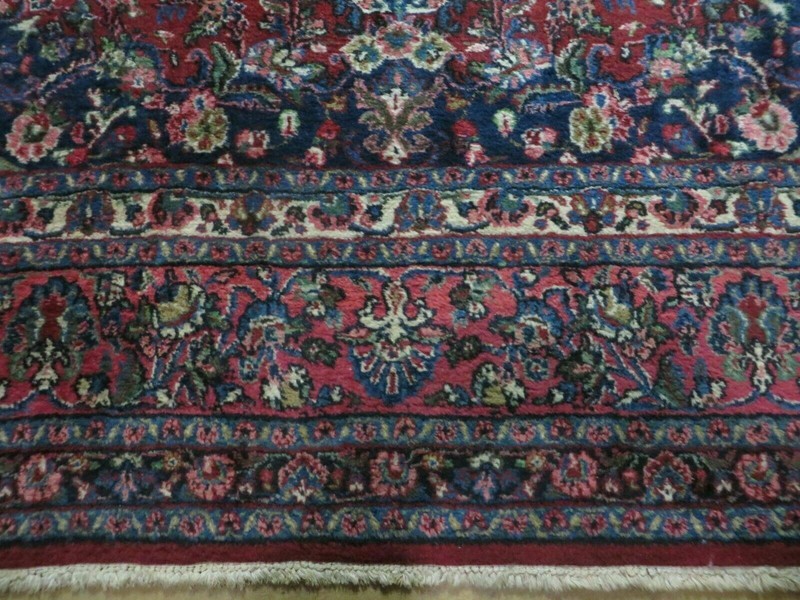 Antique 9x12 Oriental Rug Semi Open Field Medallion Ivory Red Blue Handmade Wool gallery