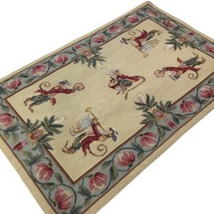 Vintage Aubusson Style Needlepoint Wool Rug Chinoisere Monkey Promenade 35 x 23