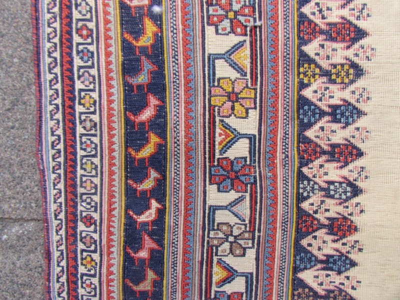 Fine Vintage Traditional Hand Made Oriental Wool White Somak Kilim 210x132cm gallery