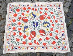 Uzbek Suzani Cover 39” x 34” Handmade Silk Embroidery Suzani Table Cover