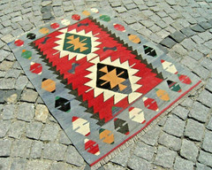 Turkish Rug 36” x 47” Vintage Oushak Kilim Organic Wool Bohemian Kilim Rug