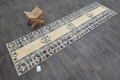 Vintage Turkish Runner Rug 2x8ft Wool Anatolian Handmade Hallway Oushak BEIGE