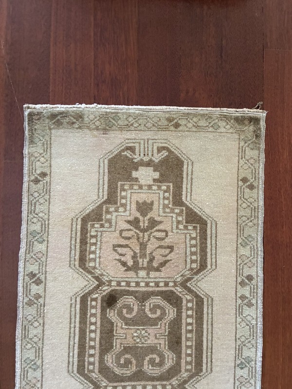 Vintage Oushak 2x3 Small Rug Muted Neutral Beige Wool Hand Knotted Mat gallery