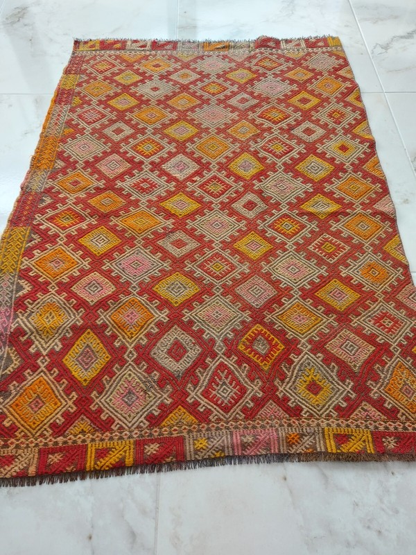 1850s Antique Recional Rug Handmade Natural Wool Rug Multicolor Root Dyed Rug x gallery