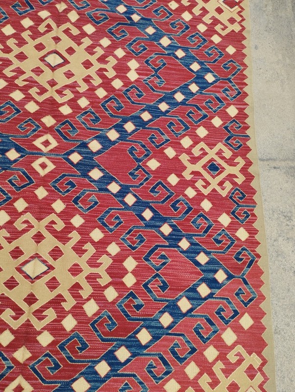 Vintage Handmade Turkish Tribal Geometric Wool Kilim Rug 238x156 cm gallery