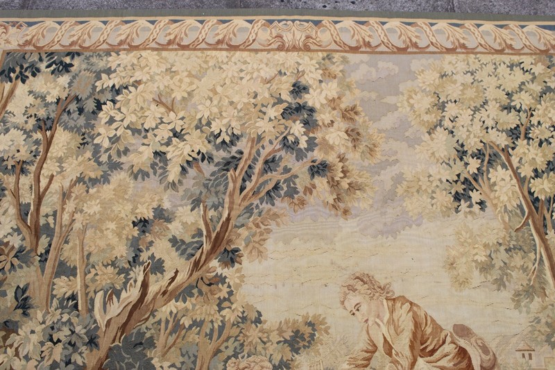 Vintage Hand Made French Design Original Wool Green Aubusson Tapestry 186x180cm gallery