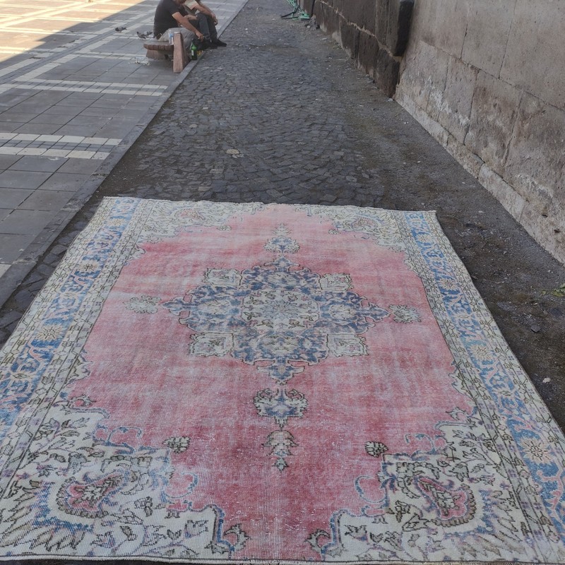 7.58 x 8.86 ft Turkish Oversized Vintage Area Rug , 8x9 Pastel Rug 231 x 270 cm gallery