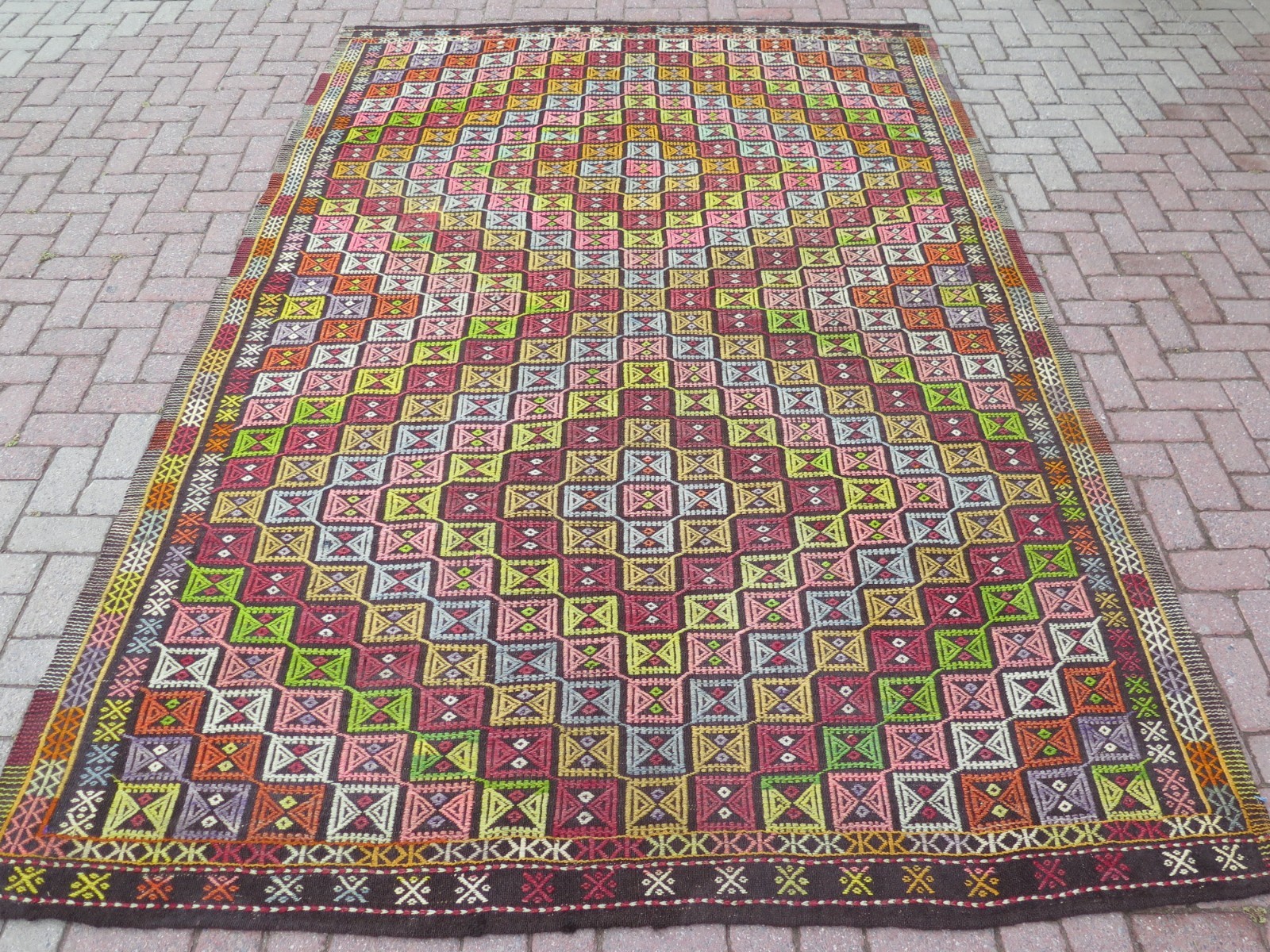 Turkish Rugs Wool Kilim, Large Rug, Boho Kelim, Handmade Floor Carpet 82"x122" gallery