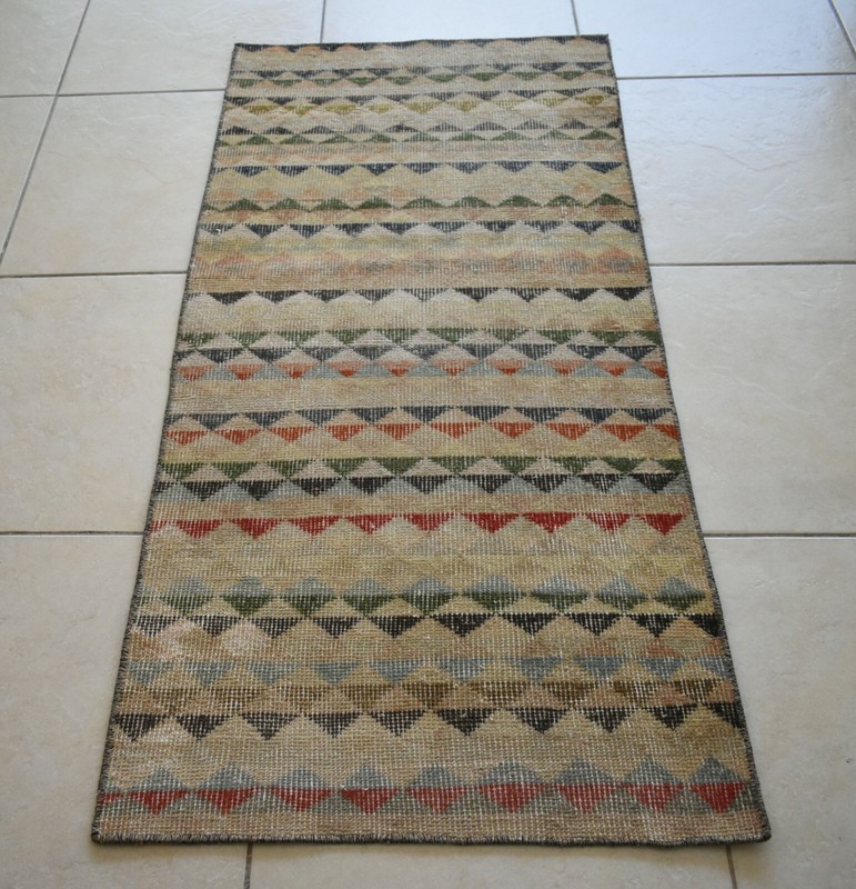 Small Turkish Runner 4.2x2 ft Vintage Runner Hallway Runner Handwoven Rug R16 gallery