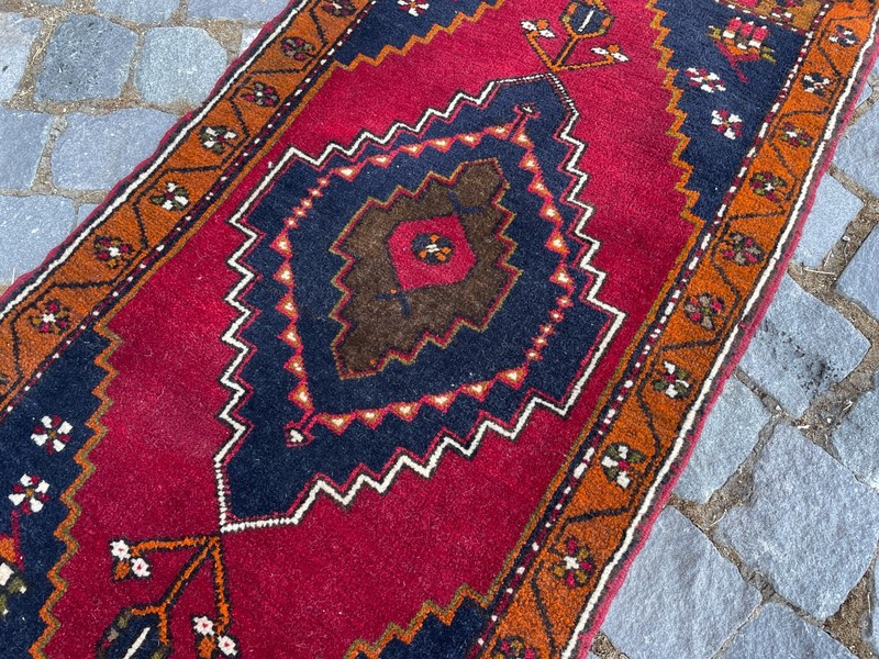Turkish Vintage Small Rug Handmade Wool Bohemian Bath Mat Rug 1,8 x 3,6 ft gallery