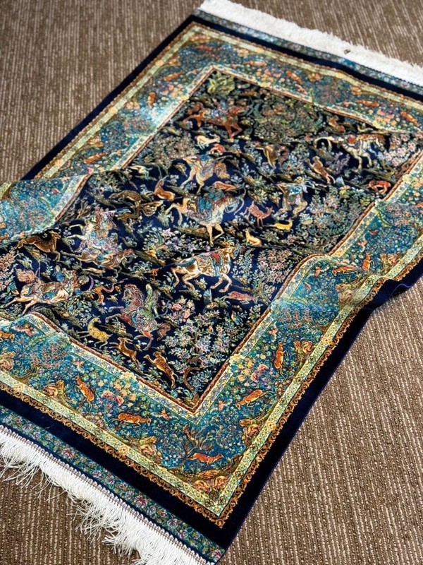 Silk Rug 3 x 5 Feet Hunting Design Shikargah Art Pattern Soft Lustrous Carpet gallery