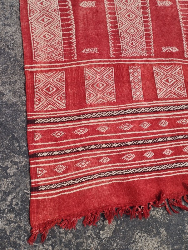 Vintage Handmade Tunisian Bakhnoug Red Color Wool Kilim Rug 207x80 cm gallery