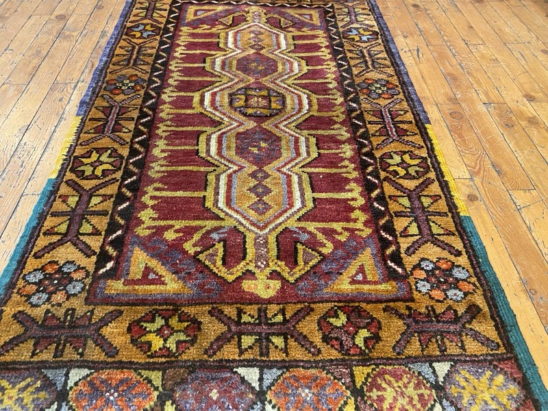 Beautiful Antique 1940-1950's Wool Pile Henna Dye Tribal Runner Rug 2’4”x4’3” gallery