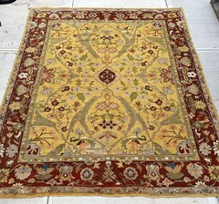 C 1910s ANTIQUE FINE DECORATIVE INDIAN AGRA RUG 8×10.3 MINT_GOLD FIELD_ROOM SIZE