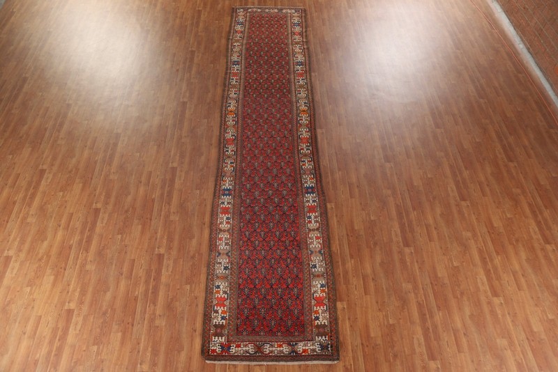 Pre-1900 Vegetable Dye Traditional Hand-made Long Runner Antique Rug 4x17 Carpet gallery