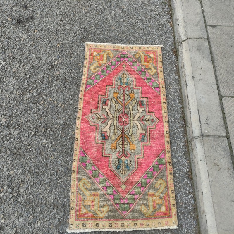 xox borders 2x3 Turkish Vintage Small Rug 49 x 105 cm Bath Mat 1.61 x 3.44 ft gallery