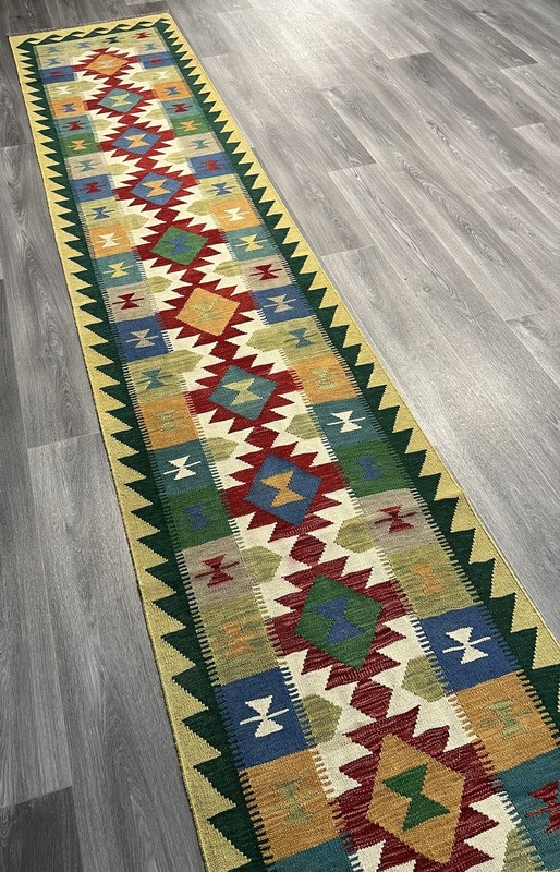 Handmade Kilim Runner wool natural colours Afghan Traditional 10x2ft8in 400x80cm gallery