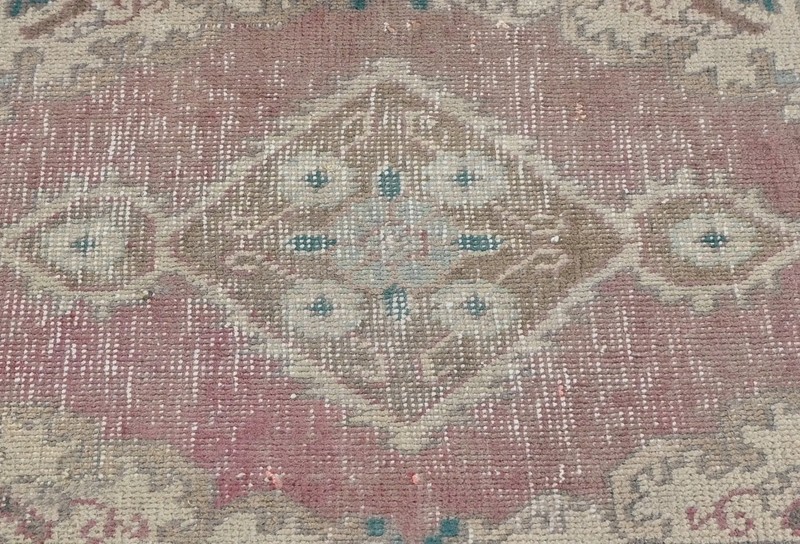 Semi-Antique Distressed Oriental Rug Muted Red Floral Design Carpet 1'7X2'2 ft gallery