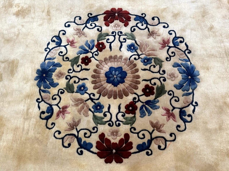 Chinese Rug 10x14 – Cream and Navy, 90 Line Vintage Wool Carpet gallery